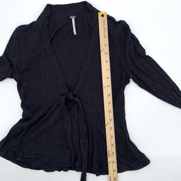 Free People Black Tie Front Peplum Top Women's XS Boho Shirt Long Sleeve Fairy - Picture 4 of 7